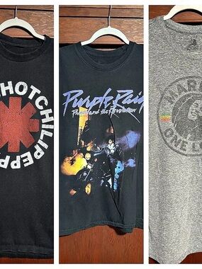 3 Band T-Shirts Cotton Adult L - Bob Marley, Prince, Red Hot Chili Peppers